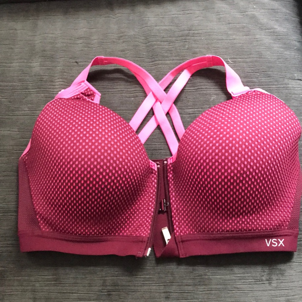 Vintage Victoria’s Secret VSX burgundy and pink sports bra size 34C. Nice shape
